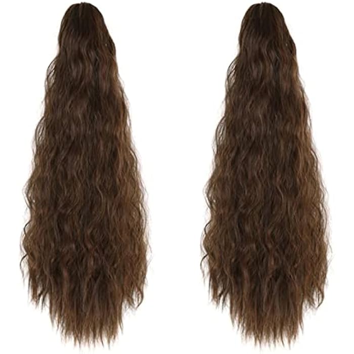 DILLARDS Long Wavy Curly Clip On Pony Tail Hair Pieces Wrap Around Ponytail Extension For Woman Synthetic Hair Extension Hairpiece Dark Brown - Image 3